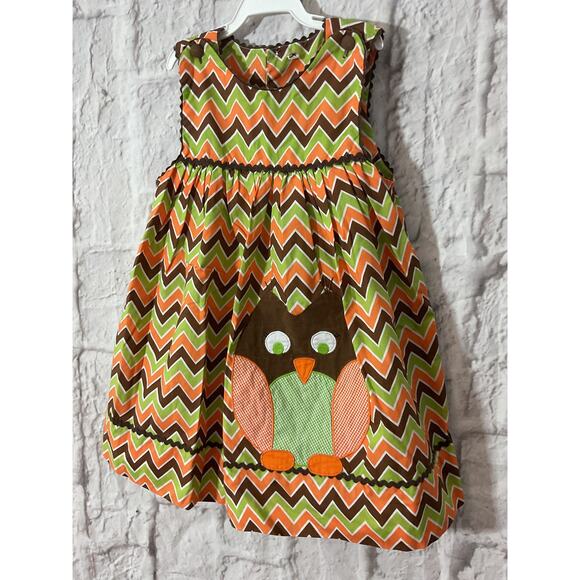 Chevron Owl Jumper Dress Size 2T Lime, Orange, Brown ! Cute! - Picture 4 of 6